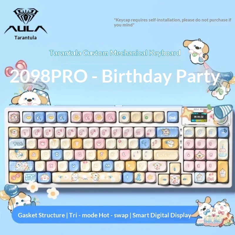 Mechanical Keyboard F2098 Pro Sea Salt Orange Tri Mode Hot Swap Custom Smart Lcd Screen Gasket Structure For Esports Gaming