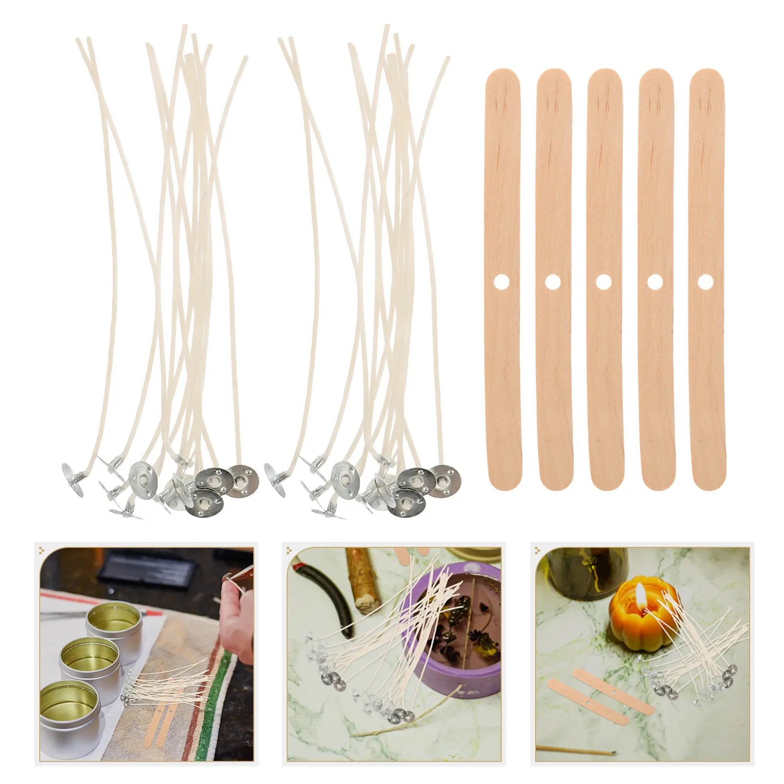 1Set Professional DIY Making Kit Featuring Pre-Tabbed Wicks Eco Wooden Stirring Sticks for Custom Scented Candles Home