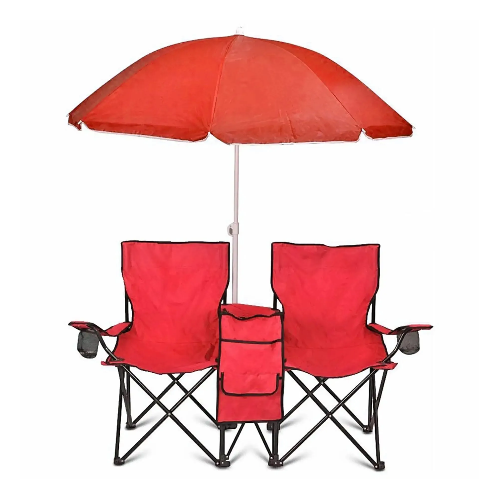 Outdoor camping double seat portable folding two sunshade fishing beach couple chair with umbrella top