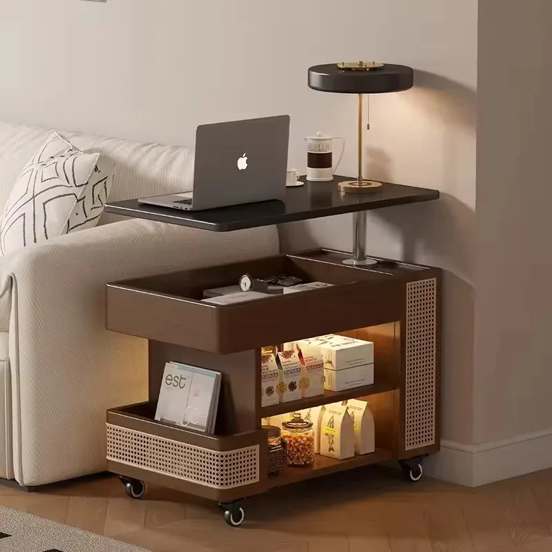 طاولة بجانب السرير لرفع الخشب الصلب، غرفة نوم صغيرة الحجم، غرفة المعيشة، أريكة منزلية، خزانة جانبية، عربة متحركة، طاولة بجانب السرير #3