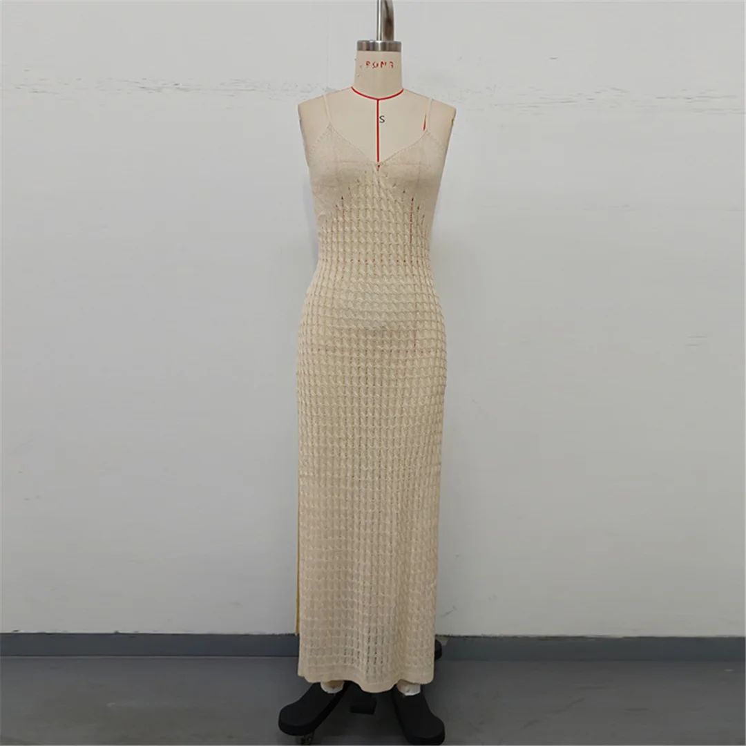 V-Ausschnitt, ärmellos, mit Ausschnitten, gehäkelt, gestrickt, Tunika, Strandkleid, Strandmode, Damen, V7212 – Detail 20