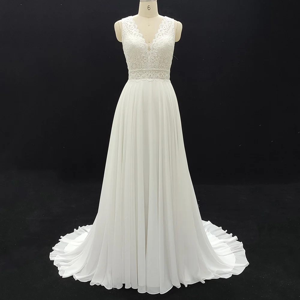 Brautkleider für die Braut 2025, elegant, ärmellos, V-Ausschnitt, Hofschleppe, rückenfrei, Spitze, Satin, Brautkleid, Vestidos Novias Boda