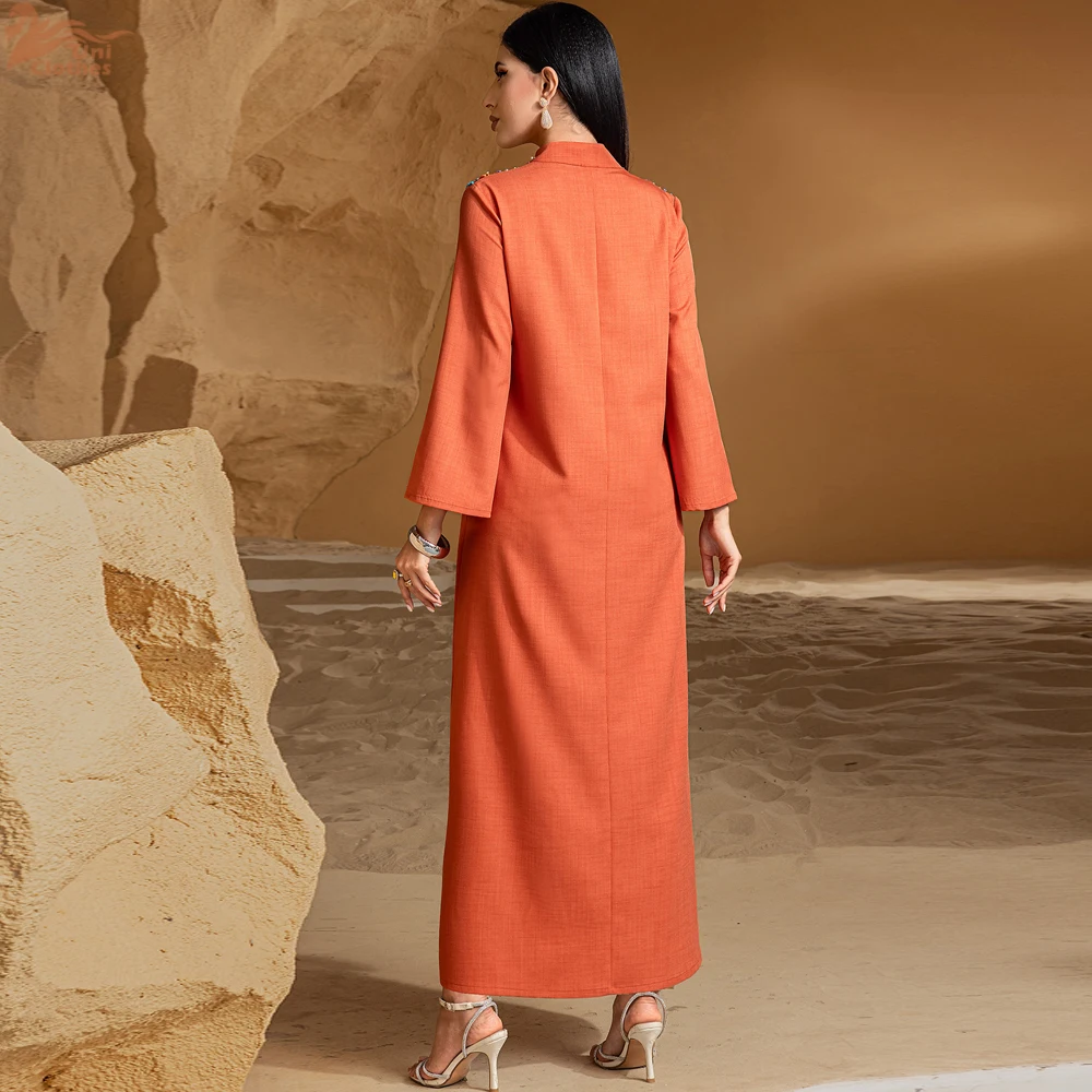 Dubai Abaya di Lusso Che Borda Abito Musulmano Eid Mubarak Djellaba Donne Maxi Abito Da Sera Del Partito Turchia Caftano Femme Musulmane Robe