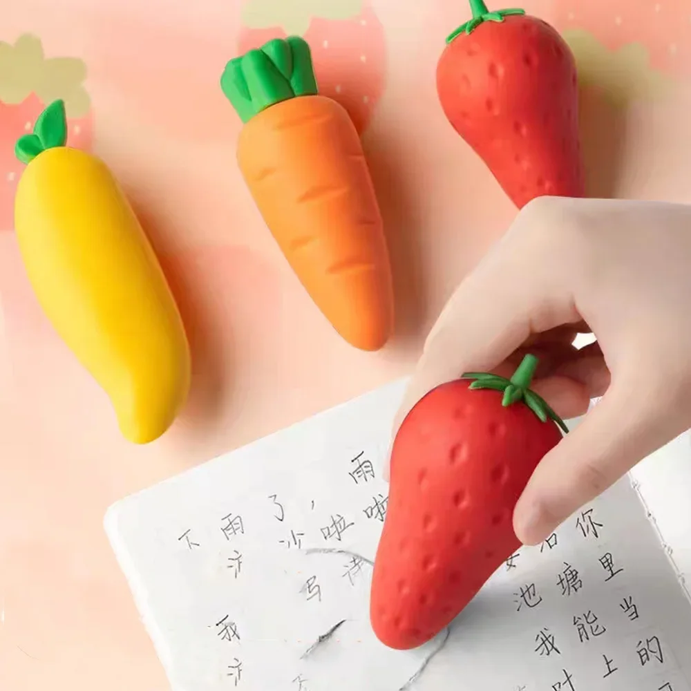 1Pcs Lovely Fruit Pencil Eraser Catoon Strawberry Mango Carrot Rubber Erasers Student Stationery School Office Supplies Gifts