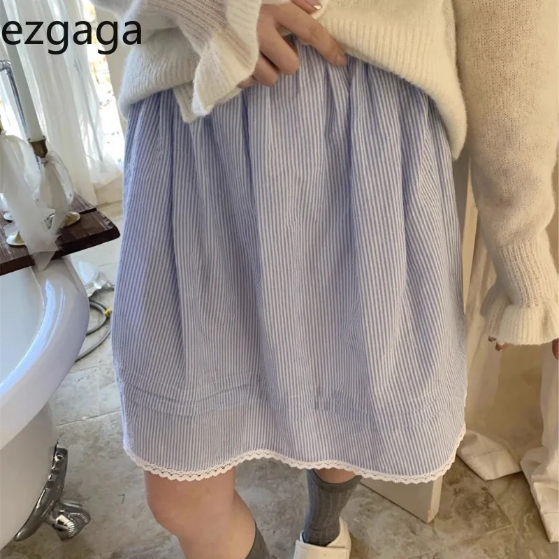 

Ezgaga полосатые юбки женские с высокой талией кружевные лоскутные летние модные 2023 милые шикарные мини-юбки во французском стиле женские повседневные