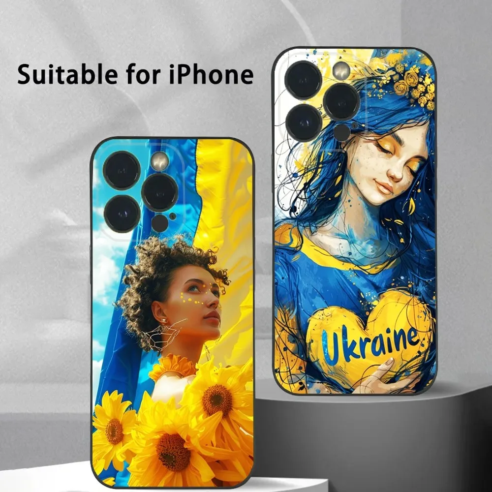 U-Ukraine Flag U-Ukrainian Girl Phone Case For iPhone 16 15 14 13 12 11 Plus,Pro Max,XS,X,XR,SE,Mini,8,7 Soft Silicone Black