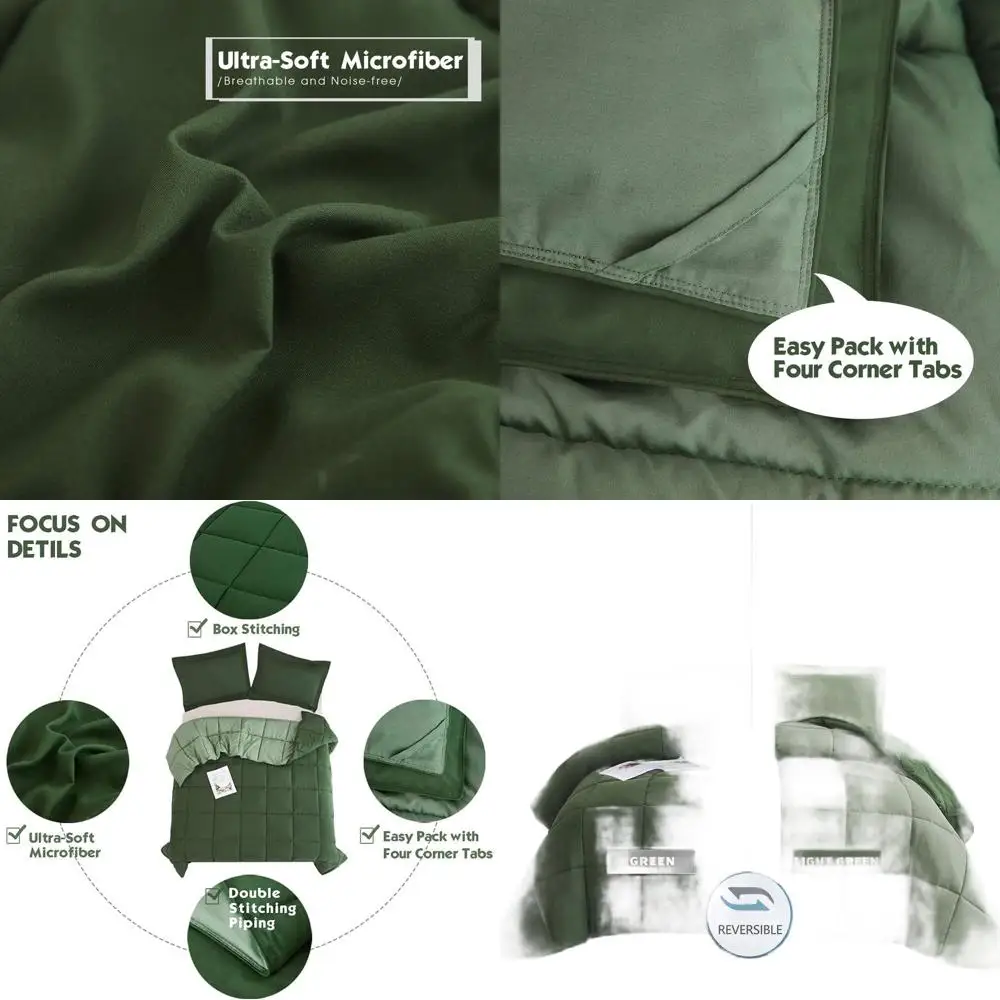 

Всесезонный двусторонний зеленый комплект одеял Twin/Twin XL - стеганое постельное белье с наполнителем из искусственного пуха и угловыми креплениями