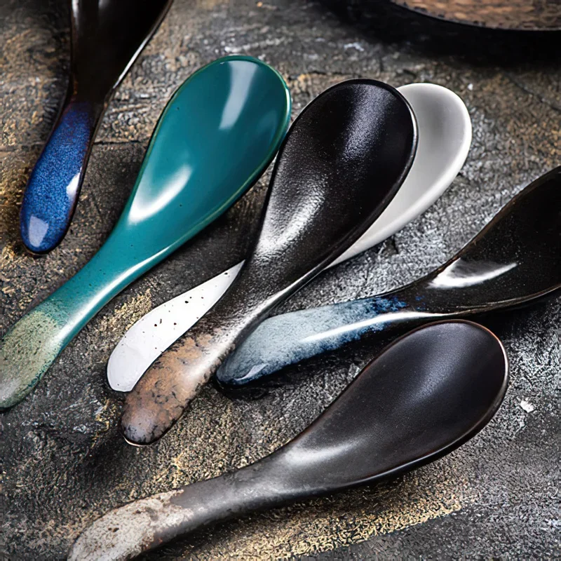 

Ceramics Spoon Tableware Small Green Handmade Japanese Retro Meals Hotel Dinnerware Household Kitchen Supplies Dinner Service