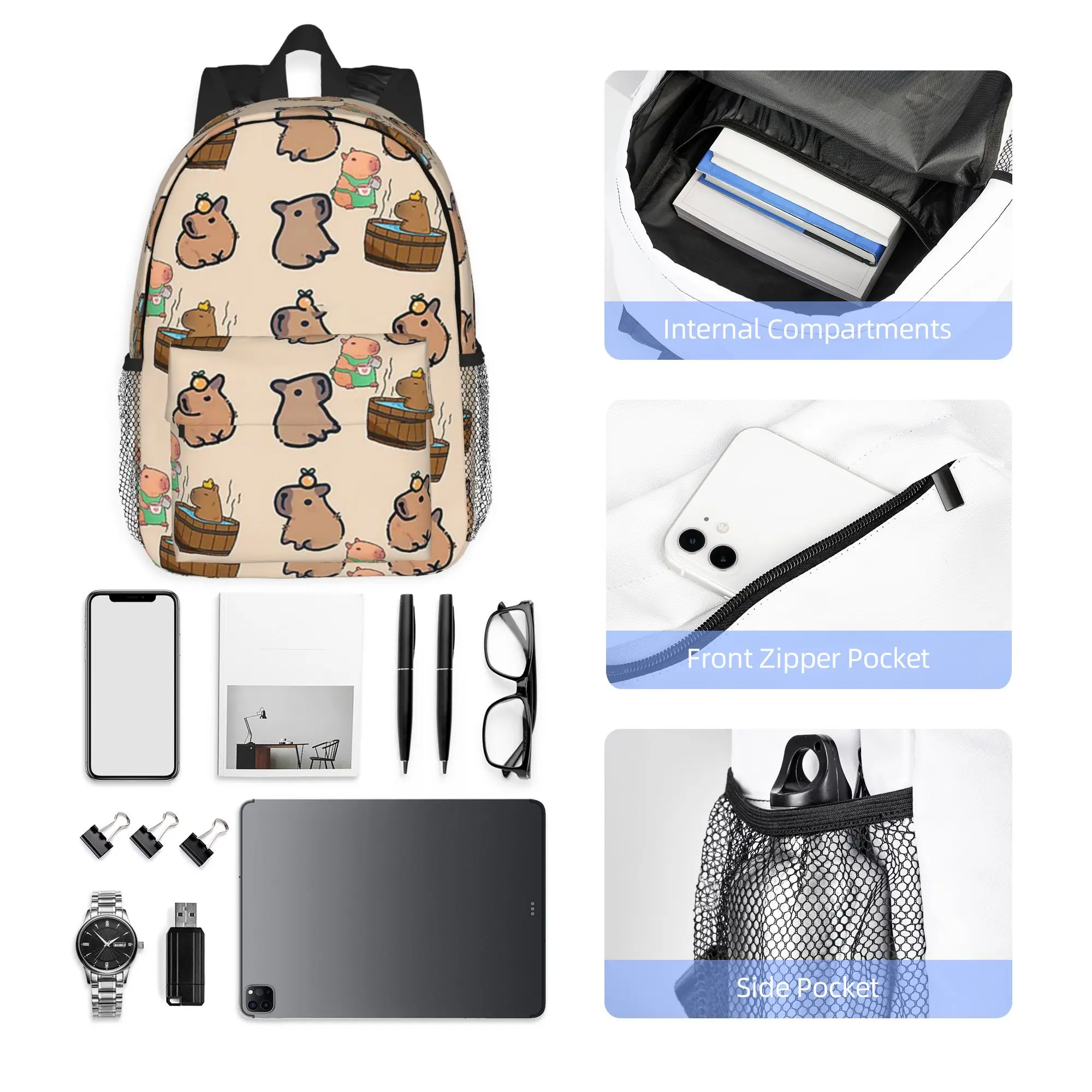 Capybara Group Backpack Hot Sale Daypack Large Capacity Boys Girls BookBag Shoulder Bags for Men Women School Bag