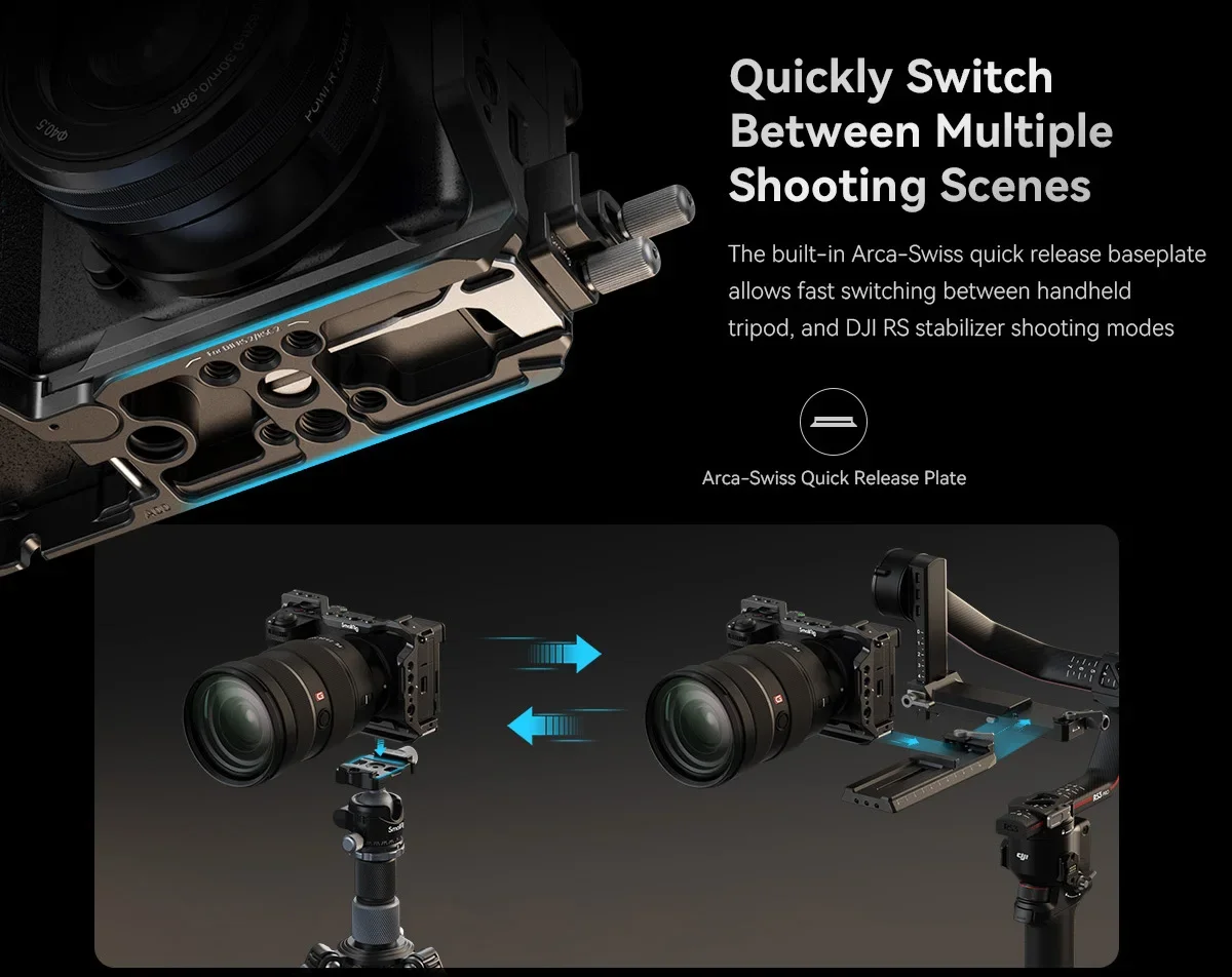 SmallRig A6700 Käfig-Set für Sony Alpha 6700, integrierte Schnellwechselplatte für Arca mit Kabelklemme für Schuhmontage 4336 – Detail 4