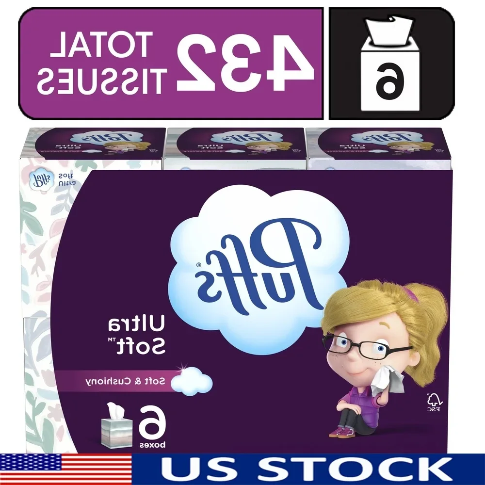 

Ultra Soft Mega Facial Tissues 6 Cube Boxes 432 Sheets Non Lotion 2 Ply Gentle on Skin Ideal Sneezes Cold