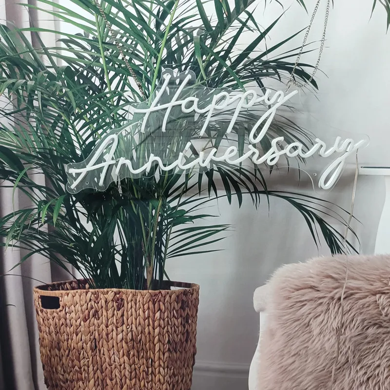 Happy Anniversary Neon Sign Custom Led Neon Sign Happy Anniversary Light Sign Wedding Party Celebration Room Decor