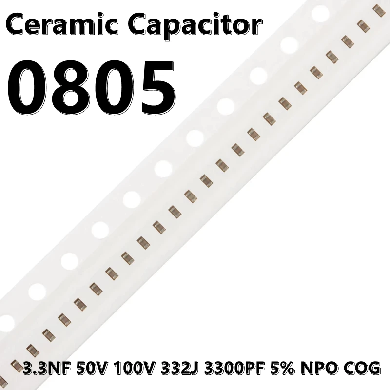 ตัวเก็บประจุเซรามิก5% NPO COG 2012 SMD สำหรับ3300PF 332J 3.3NF 50V 100V จำนวน50ชิ้น