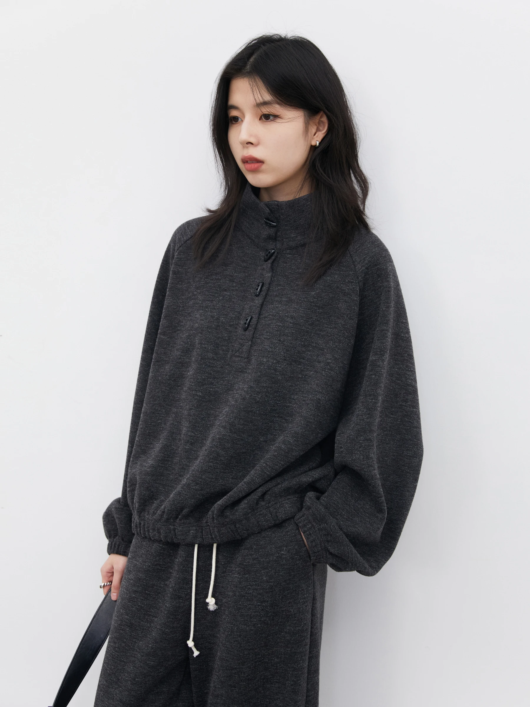 

Spring New Arrival Chicven Women's Casual Loose Hoodie And Pants Set High Collar Button Design Comfortable Knitted Fabric