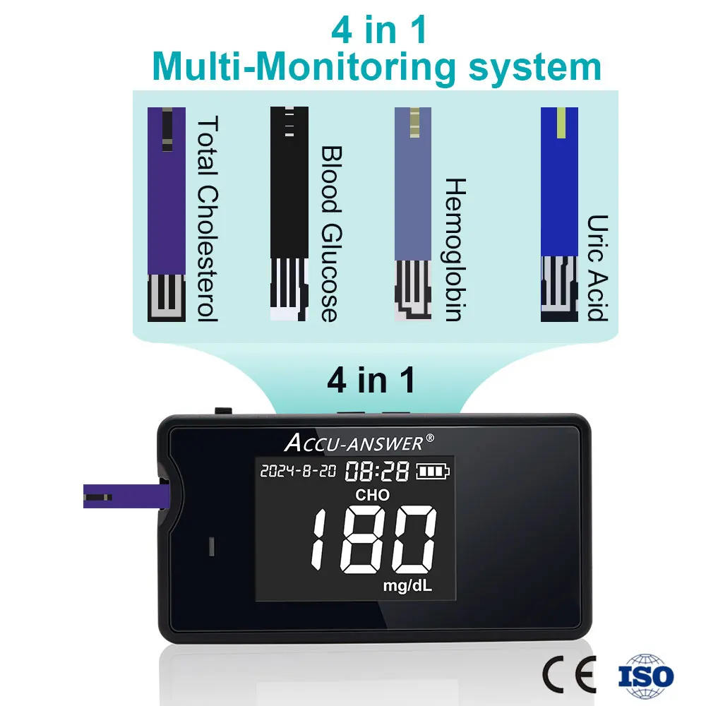 Многофункциональный измеритель мониторинга Wellue 4 в 1 для гемоглобина, глюкозы в крови, мочевой кислоты, холестерина
