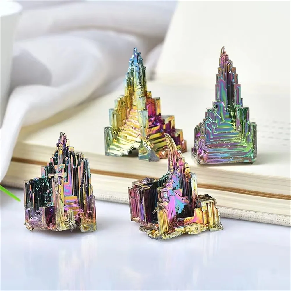 Natural Rainbow Metal Quartz Pyramid Bismuth ore Gemstone Reiki Healing Stone Study living Raw Crystals Collection And Home Deco