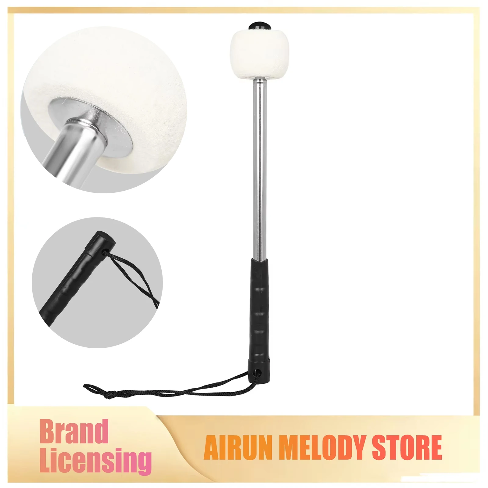 Bass Drum Beater Stainless Steel Handle Wool Felt Head Anti‑Slip Grip Percussion Mallet Accessory for Drummers Daily Practice