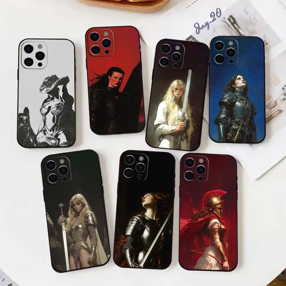 

Female Knight Phone Case For iPhone 17,16,15,14,13,12,11 Plus,Pro Max,XS,Soft Silicone Black Cover