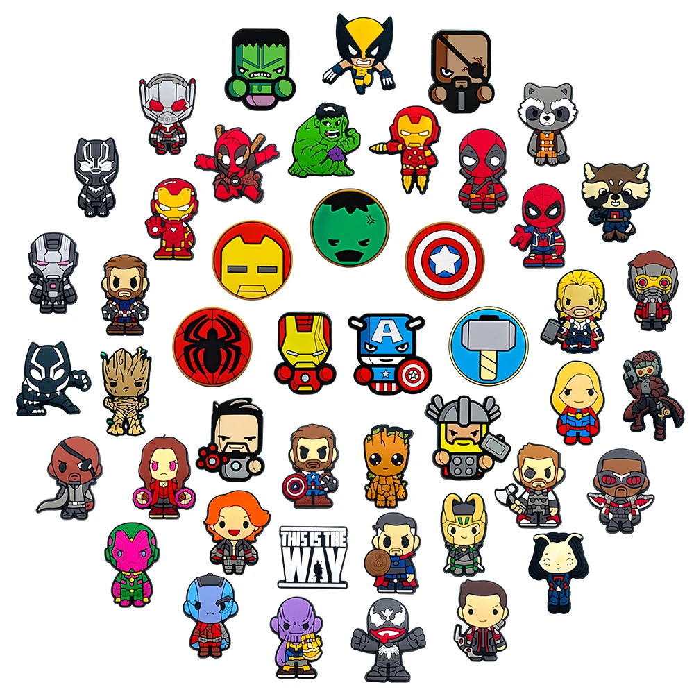 Hot Disney 1PCS Funny Cartoon Marvel Characters DlY Shoe Charms PVC Cool Hero Accessories Decorate Kid Boy Girl X-mas Party Gift image 2