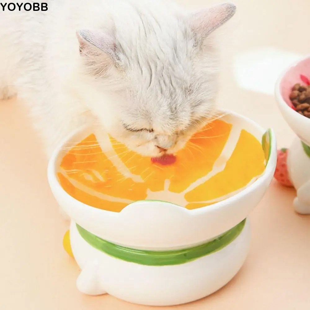 

Ceramic Fruit Shaped Cat Bowl Cartoon Cute Dog Food Feeding Basin Anti Tipping Non-slip Pet Drinking Feeder Neck Protection