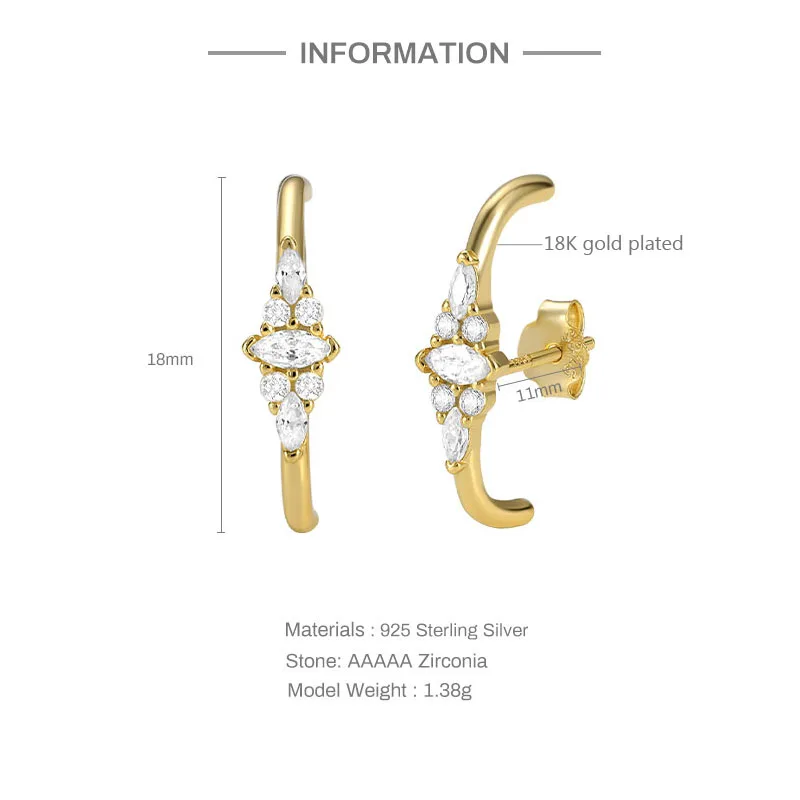 Aide 925 Sterling Silver Sparkling White Zircons Flower Cartilage Earlobe Wrap Earrings For Women Versatile Line Shape Studs
