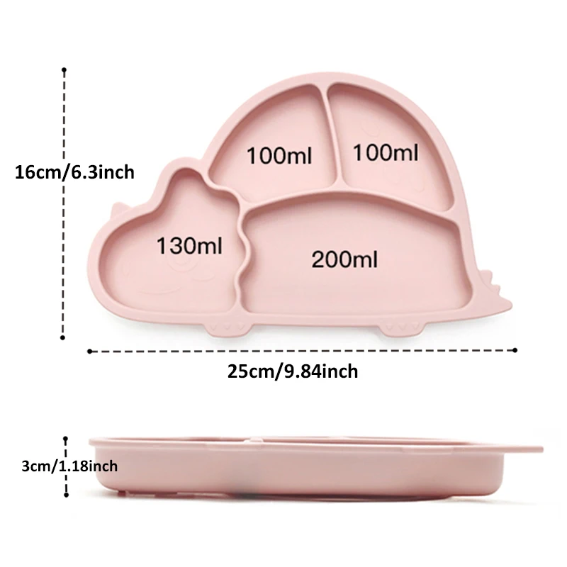 Toddler Plates Divided Suction Plate for Babies Silicone Unbreakable Baby Plate Cartoon Dinosaur Shaped Tableware