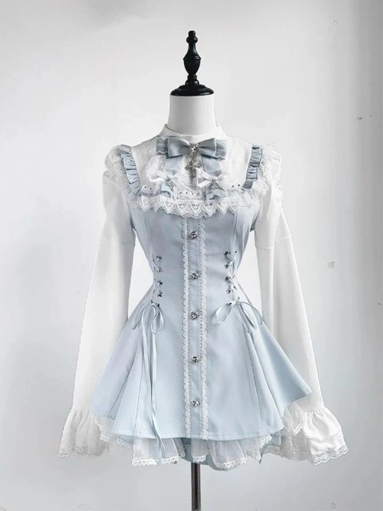 Gótico preto 2 peça define feminino casual subcultura harajuku y2k design de roupas elegante vintage punk vestido ternos roupas chiques