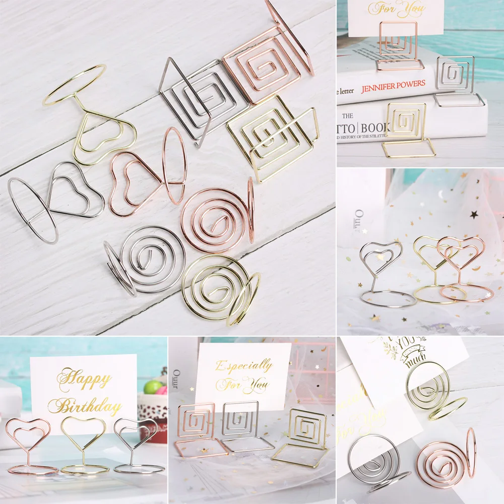 Rose Gold Paper Clamp Wedding Supplies Heart Shape Desktop Decoration Clamps Stand Table Numbers Holder Place Card Photos Clips