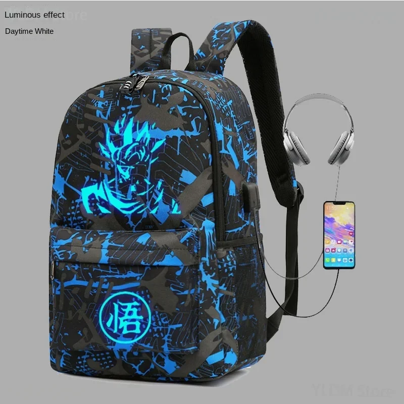 Mochila escolar luminosa de Dragon Ball Goku para niños, a la moda de nailon morral escolar, impermeable, para viajes al aire libre, regalo