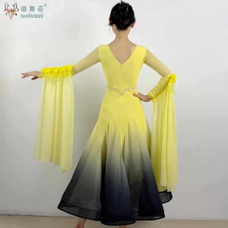 Adult Modern Dance Long Sleeves Gradual Change Professional Dresses Waltz Foxtrot Art Examination Ballroom Dancing Clothing