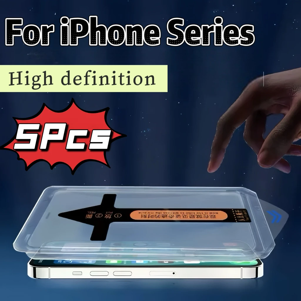 

5 шт. защитных пленок из закаленного стекла 9H HD для серии iPhone, ультрапрозрачная, устойчивая к царапинам, легко устанавливаемая защитная пленка для телефона