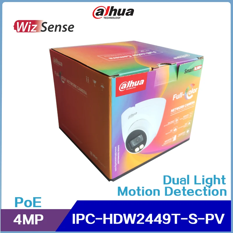 

IPC-HDW2449T-S-PV Dahua 4MP Smart Dual Light Active Deterrence Fixed-focal Eyeball WizSense Network Camera