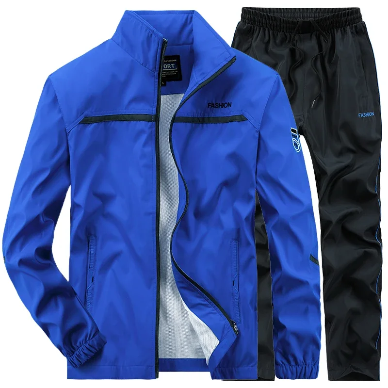 Traje deportivo para hombre, conjunto de chaqueta y pantalón de 2 piezas, conjunto informal para gimnasio, deportes, trotar, chándales de