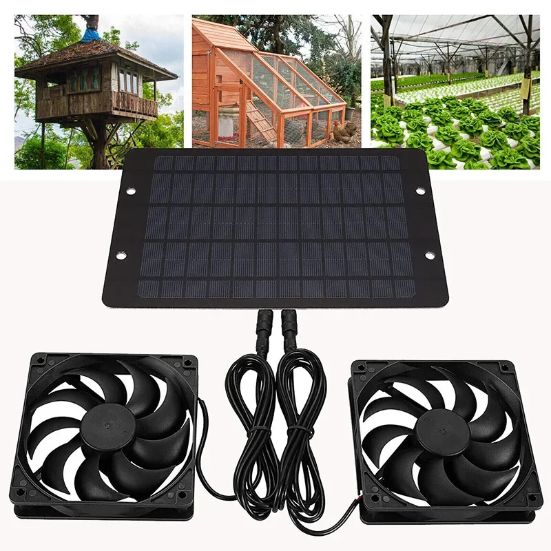 Durable10W12V Solar Dual Fan Pet Exhaust Fan, Outdoor Pet House Chicken Coop Ventilation Fan, Electric Fan