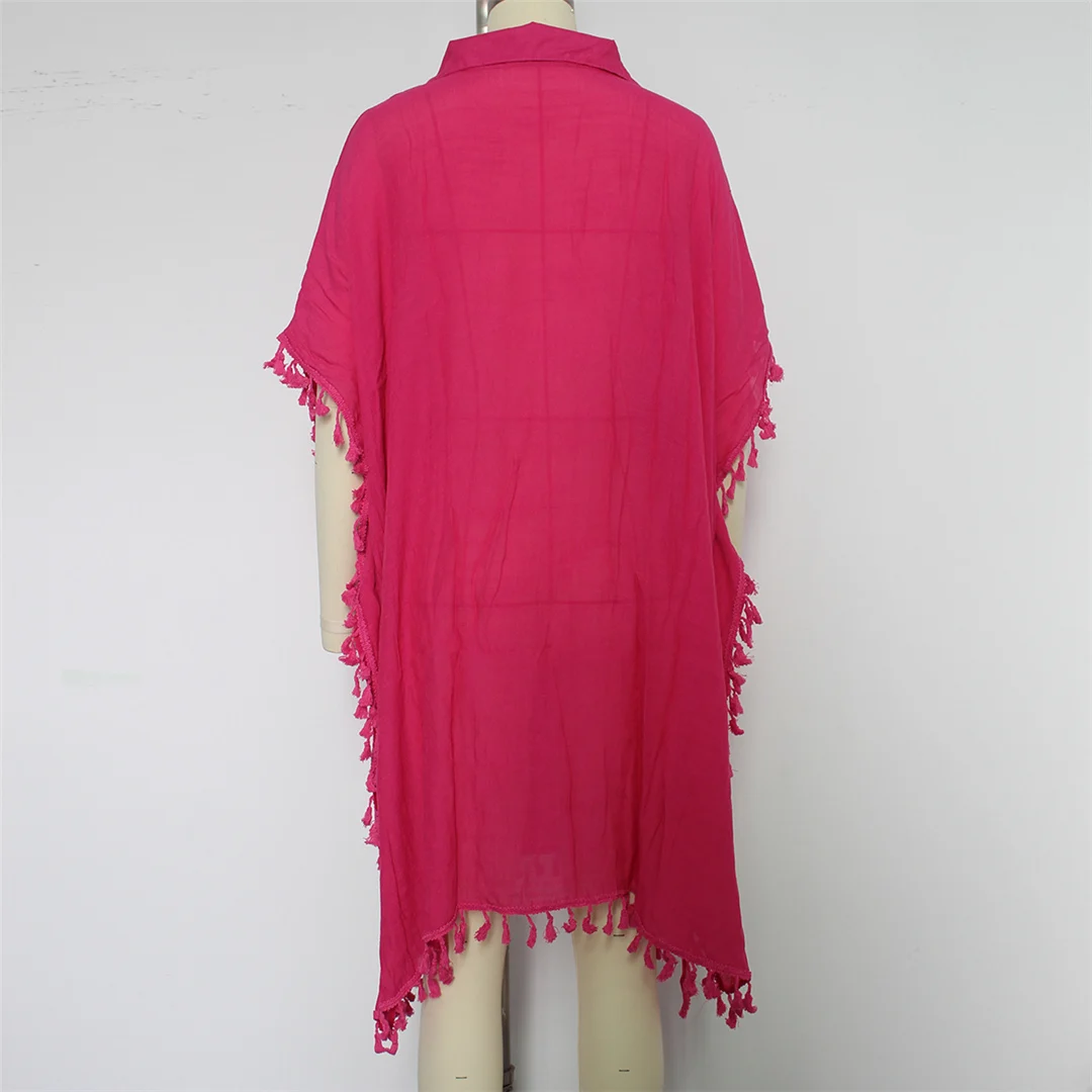 5 Farben, Quasten, halblange Ärmel, gehäkelte Tunika, Strandkleid, Strandmode, Damen, V8522 – Detail 26