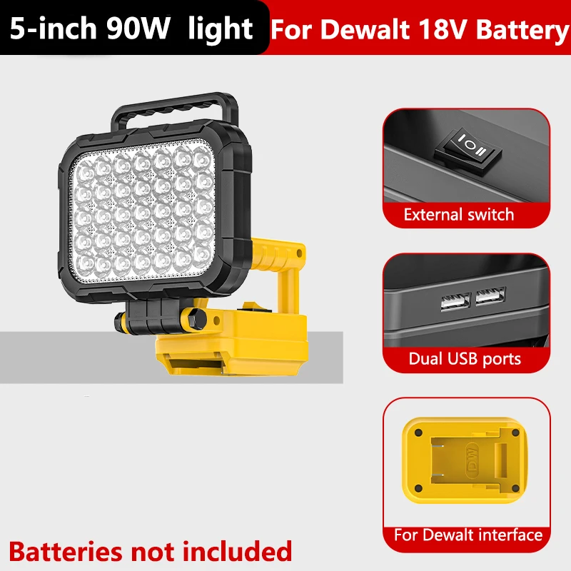 LED-werklantaarn voor Dewalt 18V 20V Li-ion batterij met dubbele USB-poorten Heldere draagbare lamp voor reparatie-aanpassing 3/4/5/8inch