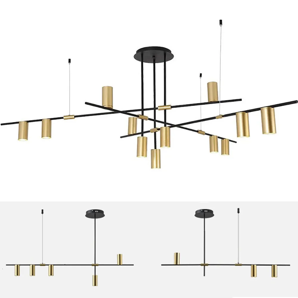 Nordycki nowoczesne lampy wiszące wisząca lampa sufitowa prosty minimalistyczny długi żyrandol z czarnego złota GU10