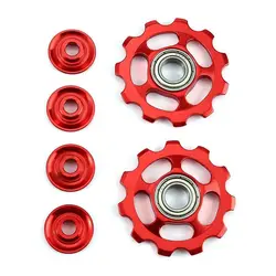 11T Gear MTB Deragliatore posteriore per bicicletta Ruota Jockey Cuscinetto sigillato in alluminio Puleggia Highway Mountain Bike Ruota guida cambio Rosso