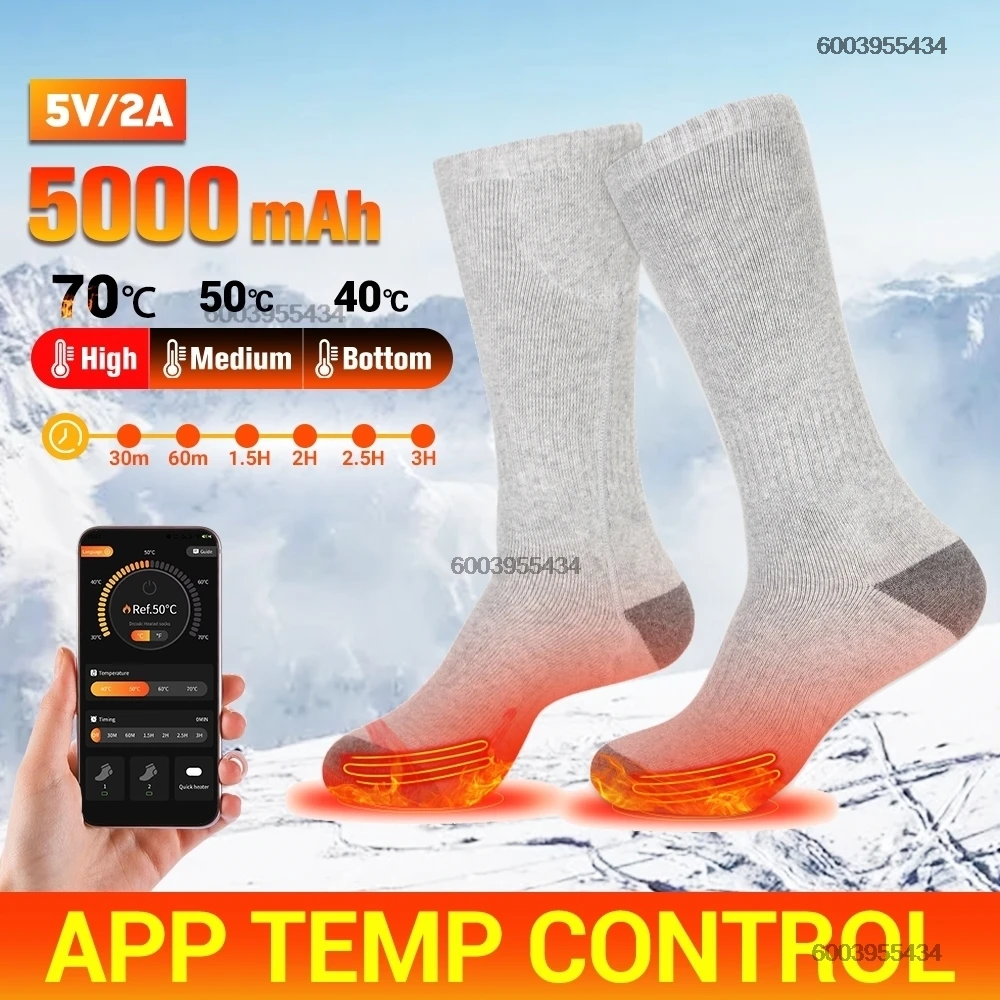 APP制御加熱靴下男性女性5000mah USB電気加熱スキーソックスフットウォーマースキースノーボードサイクリングサーマルソックス