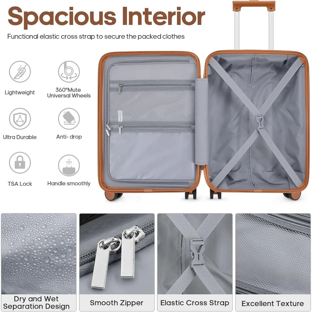 حقيبة حمل ذات هيكل صلب قابل للتوسيع مقاس 20 بوصة مع قفل TSA، داخلية مبطنة بالكامل للسفر