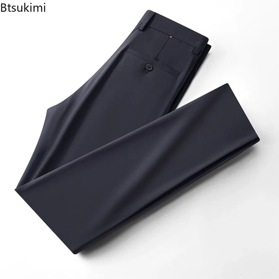 New Men's Business Office Party Suit Pants Spring Summer  Loose Ice Silk Breathable Pants Casual Trousers Male Straight Pants