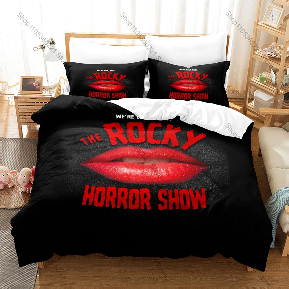 The Rocky Horror Picture Show Bedding Set Duvet Cover 2 Pillowcases Cult Musical Horror Movie Dr Frank-N-Furter Red Lips Gothic