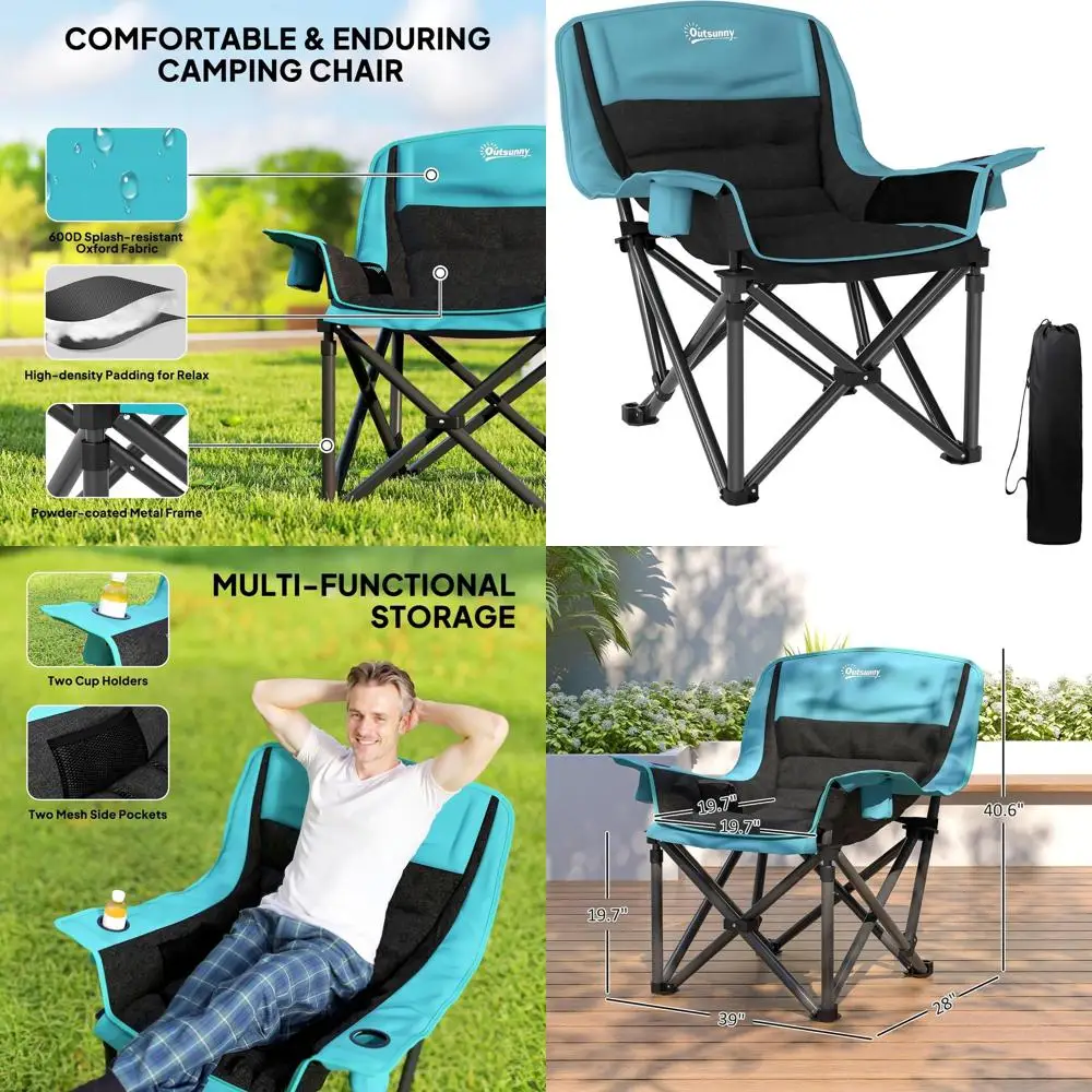 

Double Camping Chair for Adults, Padded Folding Camp Chair for 2 Person with Armrest, Wine Glass Holder, Cup Holder, Carry Bag f