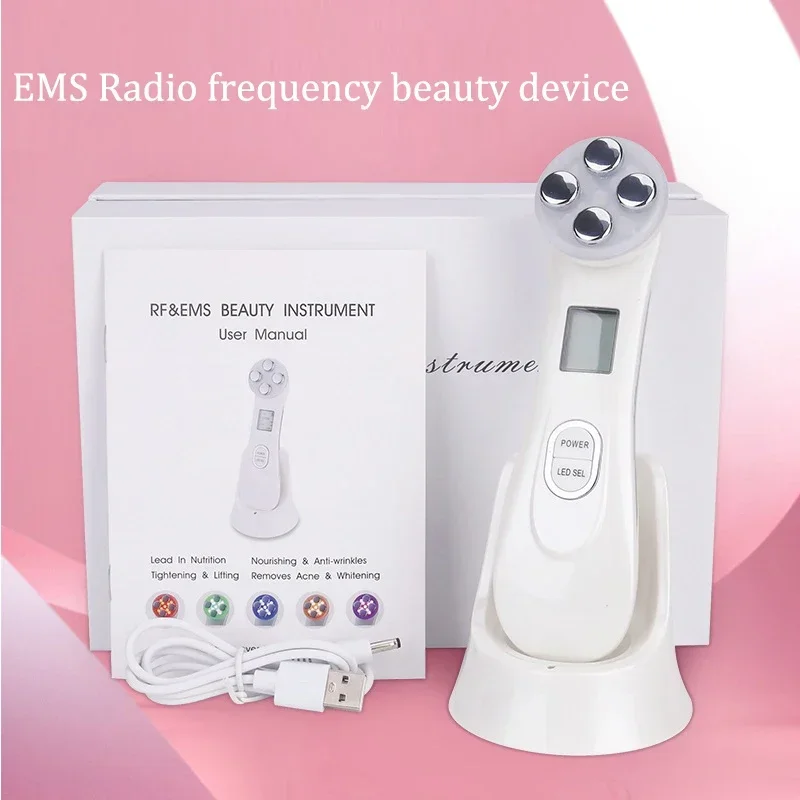 Radiofrequência Facial LED Photon Beleza Dispositivo, Cuidados Com A Pele Máquina, Rosto, Remoção De Rugas, Levantamento, Apertar, 5 Cores, RF