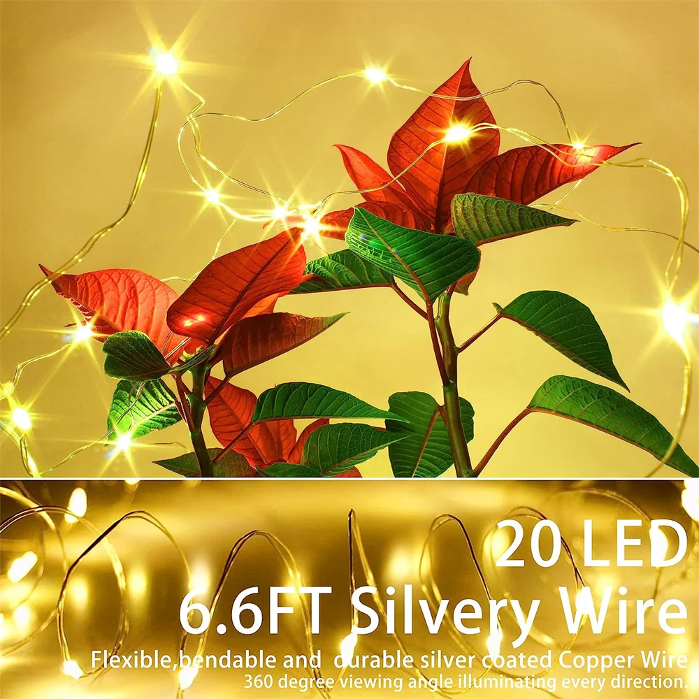 15 Packs 20 LED Fairy Lights Battery Operated - 6.6FT Silver Copper Wire Waterproof Starry String Light for DIY Party Christmas