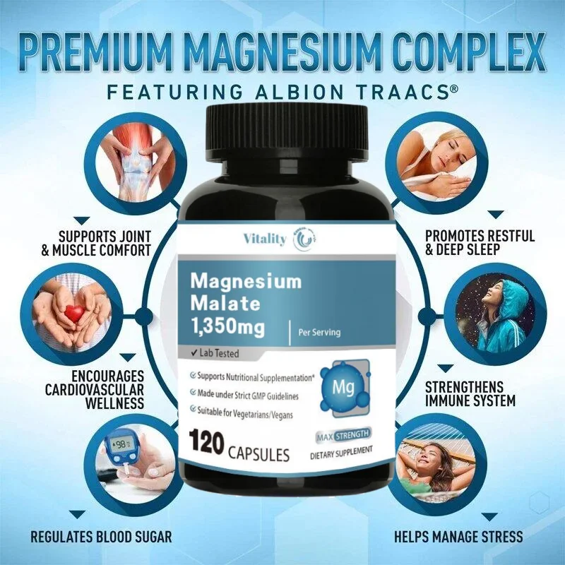 Vitalität Magnesium komplex Citrat Malat Taurat Knochen Ergänzung für Schlaf Bein krämpfe Muskel entspannung verbessern das Herz gesund