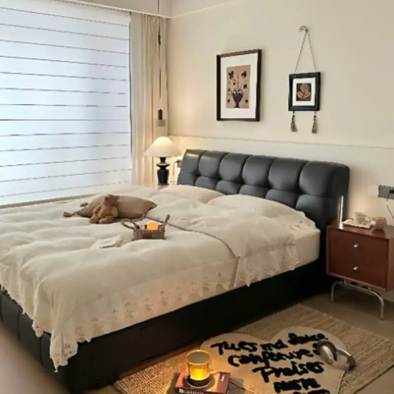 Vintage Grounded Decoration Bed Storage Drawers Style Modern Bedroom Bed Bases Double Household Letto Matrimoniale Furniture