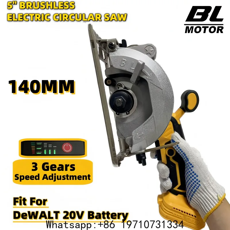 140mm Brushless Circular Saw – Cordless, Compatible with Dewalt 20V Battery, High Power External Rotor for Wood Cutting