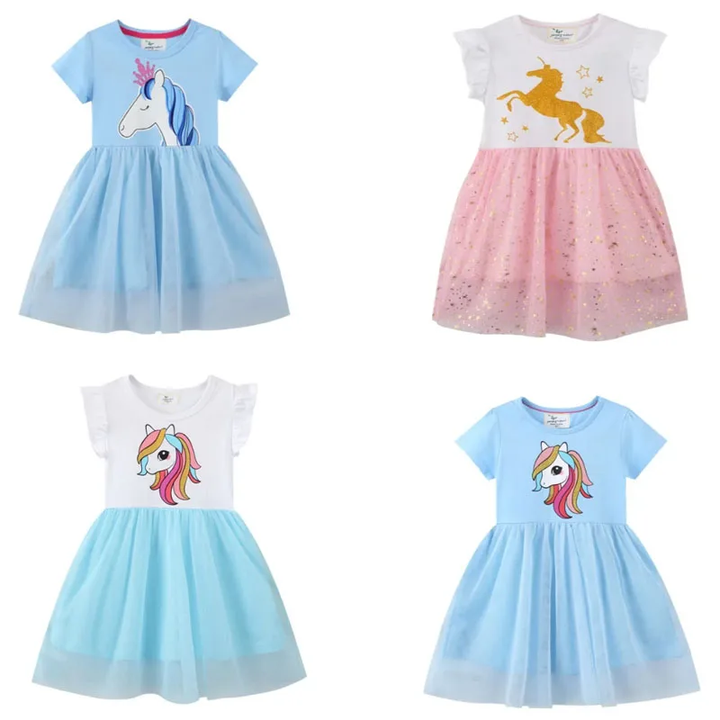 

Jumping Meters Unicorn Blue Girls Princess Dresses Summer Baby Clothes Party Birthday Clothing Toddler Kids Frocks Dresses