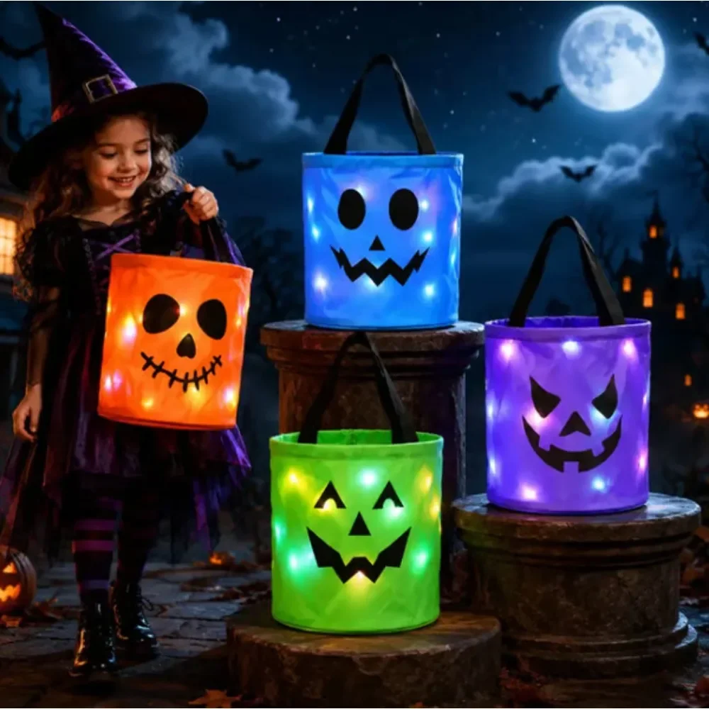 Halloween Pumpkin Sweet Pail Hand Held Cloth Trick or Treat Tote Festive Gathering Cosplay Present for Little Ones Holiday